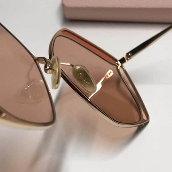 New Authentic Chloé CH0026S 003 Sunglasses – Shiny Gold Frame / Solid Nude - Picture 4 of 14